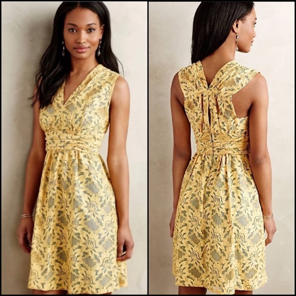 Anthro Plenty Tracy Reese Yellow Crochet Lace Overlay A-Line Dress
